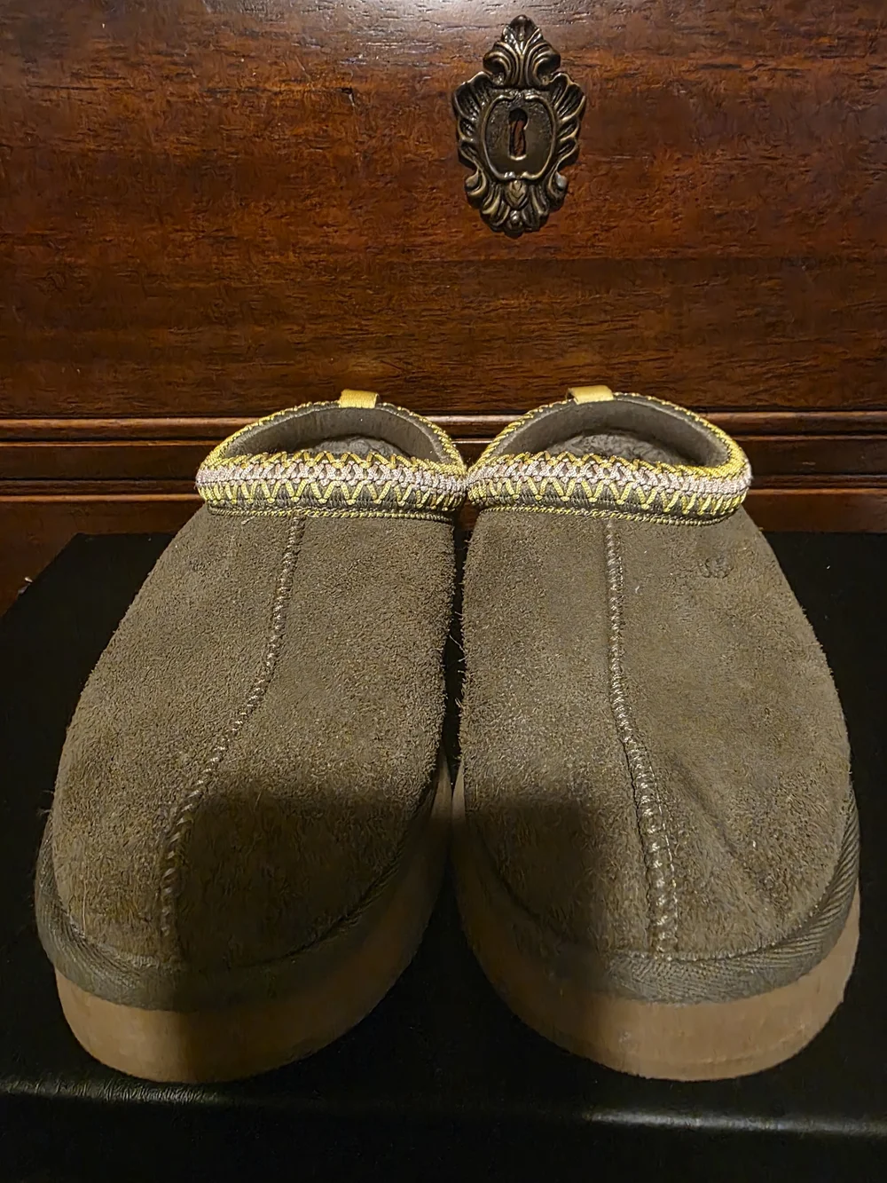 Kid's Slip-On Suede Clog in Olive with Contrasting Trim